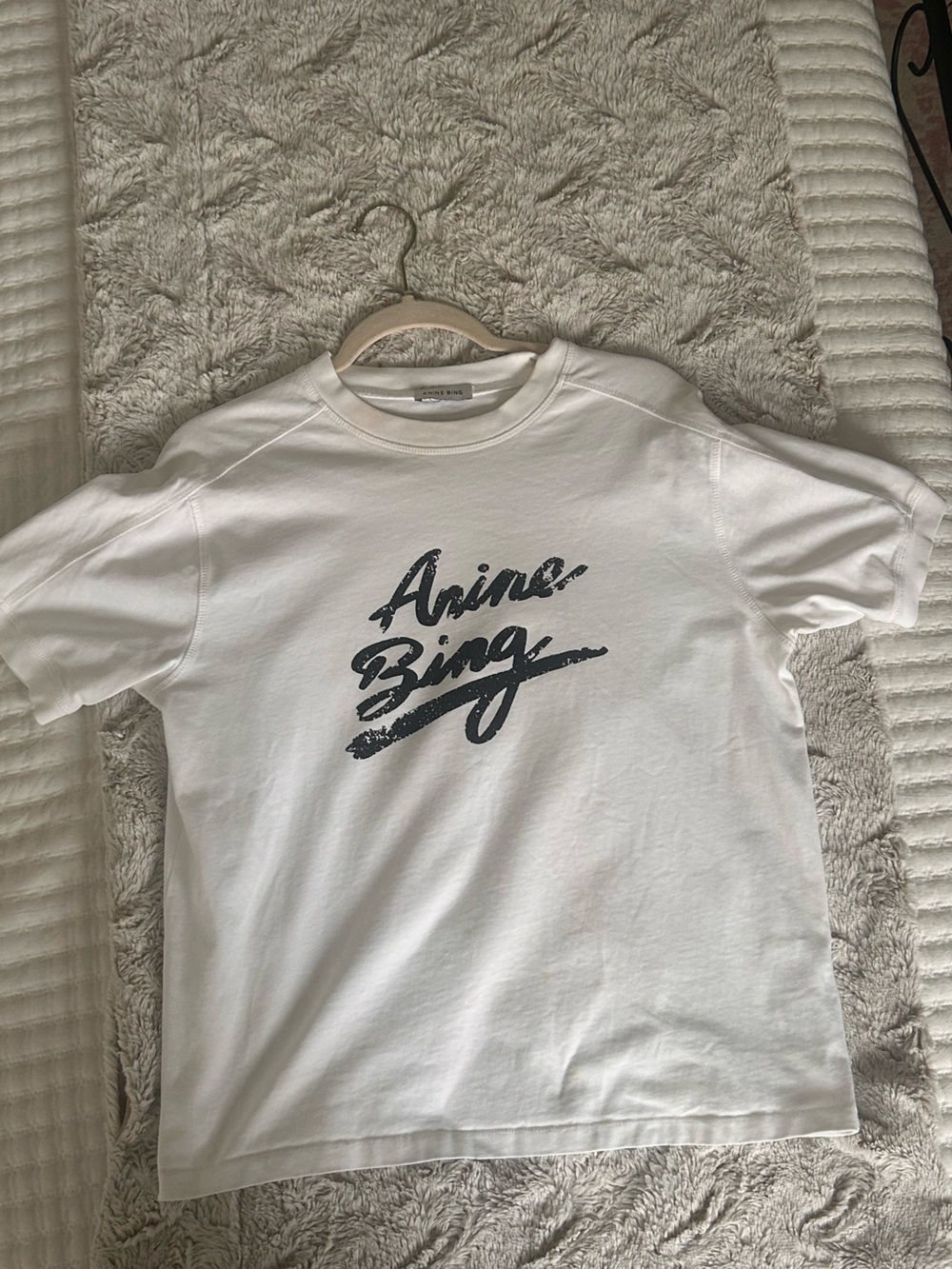 Anine Bing White Short Sleeve Tee with Black Script Logo